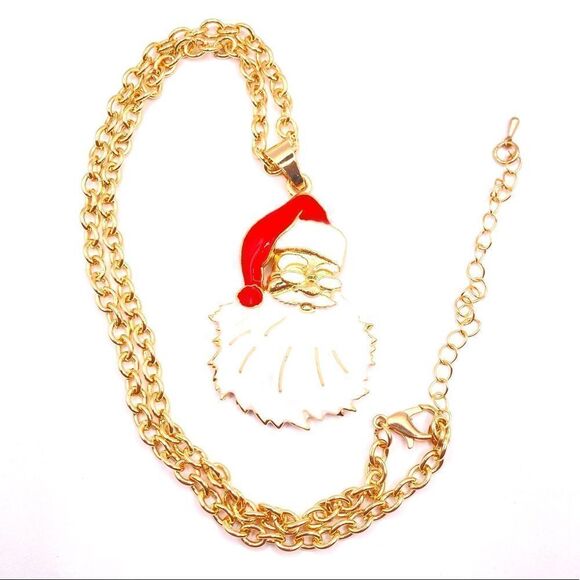 Gold Christmas themed Santa Pendant Necklace - Picture 1 of 3